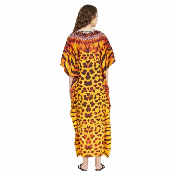 Gypsie Blu Leopard Printed Caftan Dress Moo Moos Maxi Cover Up Dresses for Women - Picture 7 of 8